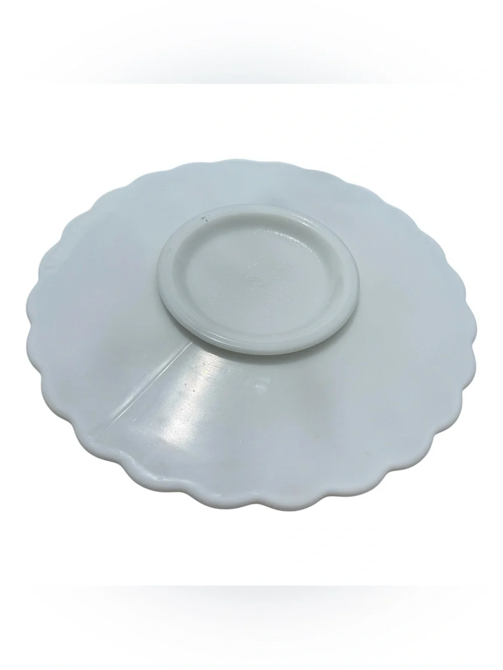 Vintage Milk Glass Scenic Cottage Relief Serving Platter Greek Key Oval Plate
